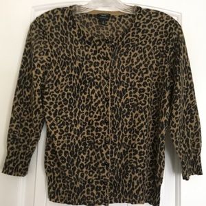 Talbots Leopard Print Cardigan with 3/4 Sleeves